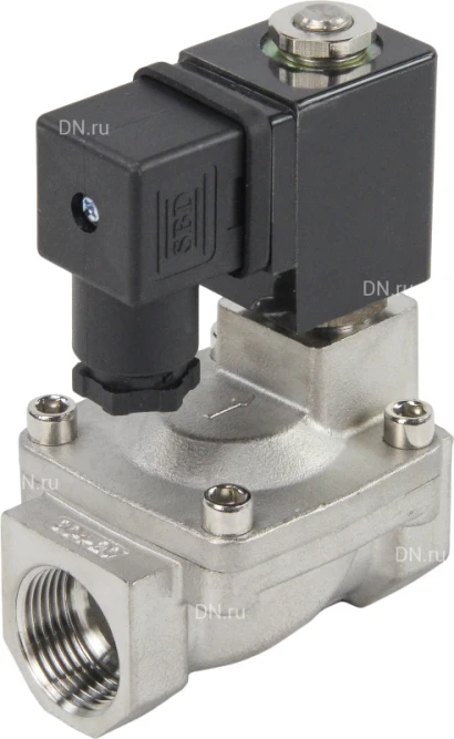 Клапан электромагнитный VS431-ET-NC-24VAC 3/4″ Ду20 Ру16 пилотного действия двухходовой, корпус - сталь нержавеющая 304, присоединение - внутренняя резьба, уплотнение - EPDM, нормально-закрытый, катушка - 24В AC