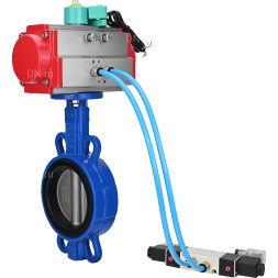 Затвор дисковый поворотный WBV1432N-2W-Fb-H Ду50 Ру16 корпус - чугун GGG50, диск - нержавеющая сталь 316L, уплотнение - NBR, с пневмоприводом PA-SA-083, пневмораспределителем 4V320-10 AC220V и магнитным переключателем ALS200D
