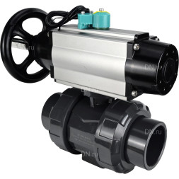 Кран шаровой BV4242E-FP-GRM-ISO Дн15 Ру10 полнопроходной, корпус - НПВХ, шар - НПВХ, уплотнение - EPDM, с пневмоприводом PA-DA-105-1 и магнитным переключателем ALS200D