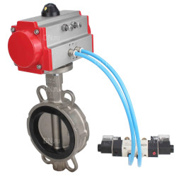 Затвор дисковый поворотный WBV3131V-2W-Fb-H Ду250 Ру16, корпус - нержавеющая сталь 304, диск - нержавеющая сталь 304, уплотнение - VITON, с пневмоприводом PA-DA-160 и пневмораспределителем 4V320-10 AC220V