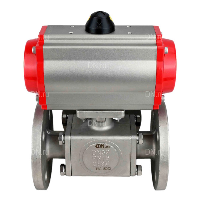 Кран шаровой BV3232P(4pc)-FP-3WL-F Ду15 Ру16 полнопроходной трехходовой, фланцевый, корпус - нержавеющая сталь SS316, с пневмоприводом PA-DA-052 двойного действия и пневмораспределителем 4M310-08 DC24V