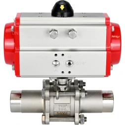 Кран шаровой BV3232P(3pc)-FP-W-ISO-H LONG Ду65 Ру25 полнопроходной, корпус - нержавеющая сталь 316, уплотнение - PTFE, под приварку, с пневмоприводом PA-DA-083