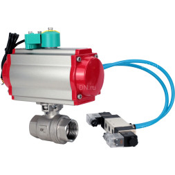 Кран шаровой BV3232P(2pc)-FP-T-ISO-H Ду40 Ру63 полнопроходной, внутренняя резьба, корпус - нержавеющая сталь 316, уплотнение - PTFE, с пневмоприводом PA-DA-065, пневмораспределителем 4V320-08 AC220V и магнитным переключателем ALS200D