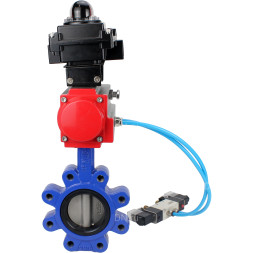 Затвор дисковый поворотный WBV1631E-2W-Fb-H Ду50 Ру16 LUG корпус - чугун QT450, диск - нержавеющая сталь 304, уплотнение - EPDM, с пневмоприводом PA-SA-083, пневмораспределителем 4V320-08 AC220V и БКВ APL-410N EX