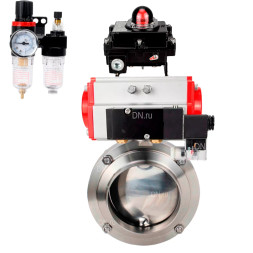 Затвор дисковый поворотный WBV3131S-2W-W-H Ду15 Ру10 под приварку, пищевая нержавеющая сталь 304, уплотнение – Silicon, с пневмоприводом PA-SA-065, пневмораспределителем 4M310-08 DC24V, БКВ APL-410N EX и БПВ AFC2000