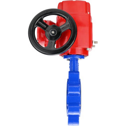 Затвор дисковый поворотный WBV1631E-2W-Fb-H Ду100 Ру16 LUG межфланцевый, корпус - чугун QT450, диск - нержавеющая сталь AISI 304, уплотнение - EPDM, с электроприводом QT-EX-010M-O2-220VAC-У1 с моментной муфтой и штурвалом