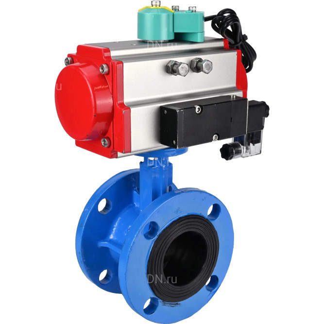 Затвор дисковый поворотный WBV1313E-2W-F-H Ду50 Ру16 фланцевый, корпус - чугун GGG40, диск - чугун GGG40, уплотнение - EPDM, с пневмоприводом PA-DA-105, пневмораспределителем 4M310-08 AC220V и магнитным переключателем ALS200D