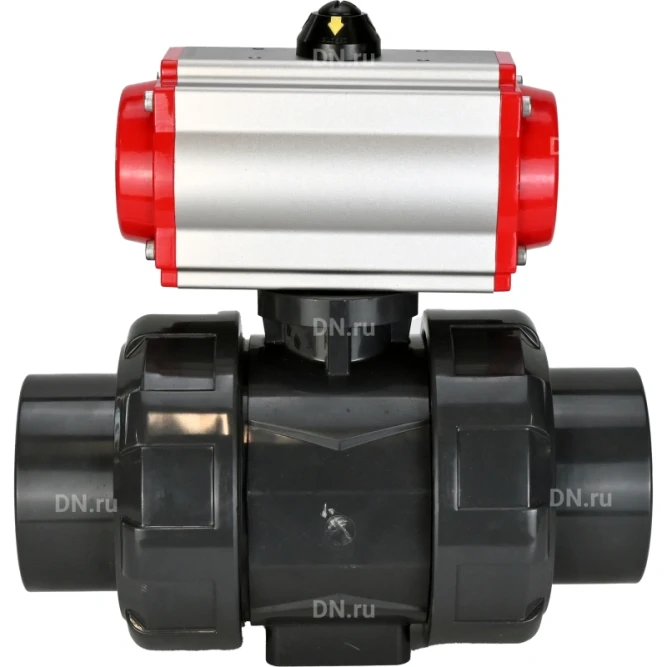Кран шаровой BV4242E-FP-GRM-ISO Дн15 Ру10 полнопроходной, корпус - НПВХ, шар - НПВХ, уплотнение - EPDM, с пневмоприводом PA-DA-052 двойного действия