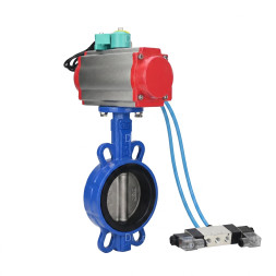 Затвор дисковый поворотный WBV1432N-2W-Fb-H Ду80 Ру16 корпус - чугун GGG50, диск - нержавеющая сталь 316L, уплотнение - NBR, с пневмоприводом PA-SA-105, пневмораспределителем 4V320-10 AC220V и магнитным переключателем ALS200D