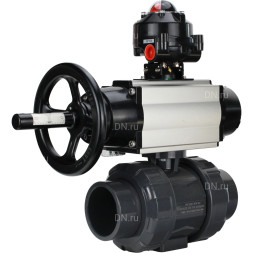 Кран шаровой BV4242E-FP-GRM-ISO Дн100 Ру10 полнопроходной, корпус - НПВХ, шар - НПВХ, уплотнение - EPDM, с пневмоприводом PA-DA-105-1, пневмораспределителем 4M310-08 DC24V и БКВ APL-510N EX