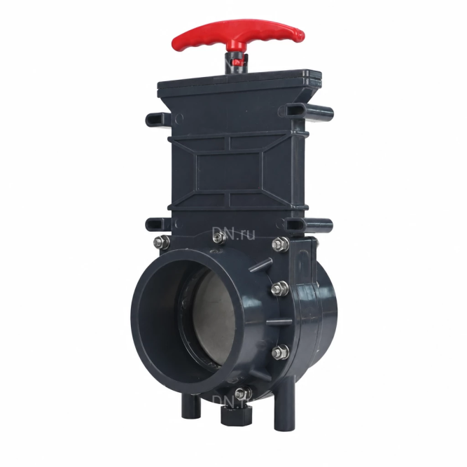 Задвижка шиберная GVKR4344TPV-2W-G-Hт Ду65 Ру1.6 клеевая, с выдвижным штоком, материал корпуса - ПВХ (PVC), шибер - пластик ABS, уплотнение - TPV (ТПВ), с ручкой