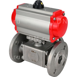 Кран шаровой BV3232P(4pc)-FP-3WL-F Ду65 Ру16 полнопроходной трехходовой, фланцевый, корпус - нержавеющая сталь SS316, с пневмоприводом PA-DA-083 двойного действия