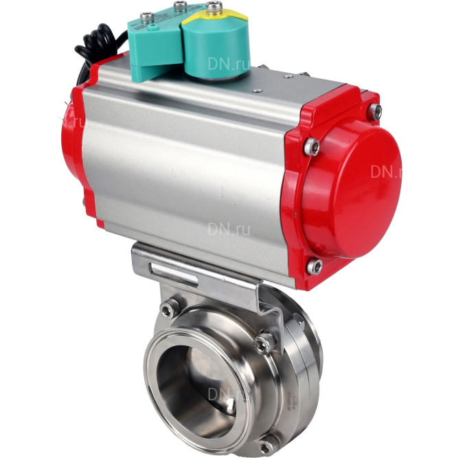 Затвор дисковый поворотный кламповый WBV3131S-2W-C-H Ду32 Ру10 корпус - пищевая нержавеющая сталь 304, уплотнение - Silicon, с пневмоприводом PA-DA-052, пневмораспределителем 4M310-08 AC220V и магнитным переключателем ALS200D