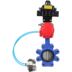 Затвор дисковый поворотный WBV1631E-2W-Fb-H Ду80 Ру16 LUG корпус - чугун QT450, диск - нержавеющая сталь 304, уплотнение - EPDM, с пневмоприводом PA-SA-105, пневмораспределителем 4V320-08 AC220V и БКВ APL-410N EX