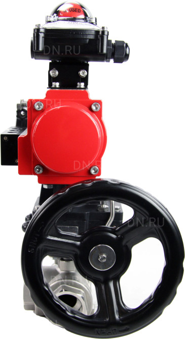 Кран шаровой BV3232P(4pc)-SP-3WL-T-ISO-H Ду10 Ру63 стандартнопроходной трехходовой L-тип, нерж. сталь SS316, внутренняя резьба, PTFE, пн.приводом PA-DA-065, пн.распределителем 4M310-08 AC220V, БКВ APL-210N и ручным дублером MON1-250-T26-ISO