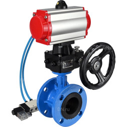 Затвор дисковый поворотный WBV1313E-2W-F-H Ду125 Ру16 фланцевый, корпус - чугун GGG40, диск - чугун GGG40, EPDM, с пневмоприводом PA-DA-130, пневмораспределителем 4V320-10 AC220V и ручным дублером MON1-250-T26-ISO