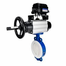 Затвор дисковый поворотный WBV3434Pf-2W-Fb-R Ду200 Ру16, корпус - углеродистая сталь WCB, диск - углеродистая сталь WCB, футерованный PTFE, уплотнение - PTFE, с пневмоприводом PA-DA-105-1 и позиционером YT-1000RSN с обратной связью