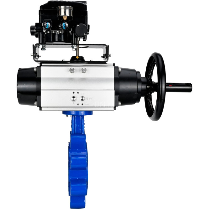 Затвор дисковый поворотный WBV1616E-2W-Fb-H Ду150 Ру16 LUG корпус - чугун QT450, диск - чугун QT450, уплотнение - EPDM, с пневмоприводом PA-DA-105-1 и позиционером YT-1000RSN без обратной связи