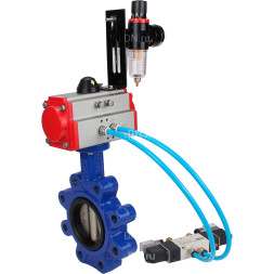 Затвор дисковый поворотный WBV1616N-2W-Fb-H Ду80 Ру16 LUG, корпус - чугун QT450, диск - чугун QT450, уплотнение - NBR, с пневмоприводом PA-DA-083, пневмораспределителем 4M320-10 AC220V и БПВ AFC2000