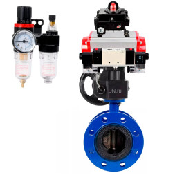 Затвор дисковый поворотный WBV1331E-2W-F-H Ду50 Ру16 фланцевый, чугун GGG40/нержавеющая сталь 304, EPDM, с пневмоприводом PA-DA-105, пневмораспределителем 4V320-10 AC220V, БКВ APL-410N EX, ручным дублером MON3-700-T38-ISO и БПВ AFC2000