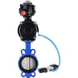 Затвор дисковый поворотный WBV1432N-2W-Fb-H Ду125 Ру16, корпус - чугун GGG50, диск - нержавеющая сталь 316L, уплотнение - NBR, с пневмоприводом PA-DA-105-1 двойного действия, с пневмораспределителем 4V320-10 AC220V, с БКВ APL-510N-EX