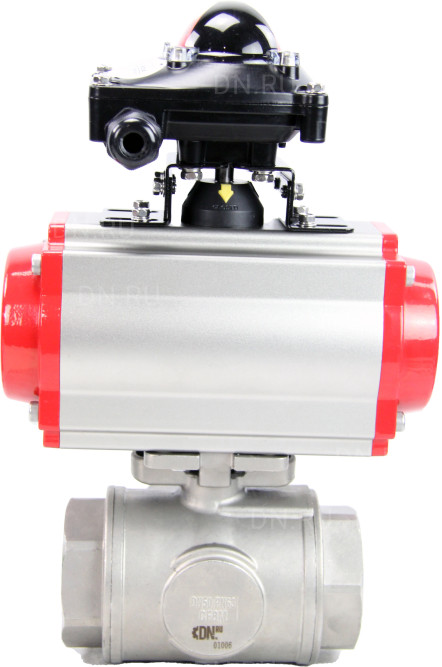Кран шаровой BV3232P(4pc)-SP-3WL-T-ISO-H Ду50 Ру63 стандартнопроходной трехходовой L-тип, нерж. сталь SS316, внутренняя резьба, уплотнение - PTFE, пн.приводом PA-SA-083, пн.распределителем 4M310-08 DC24V и БКВ APL-210N