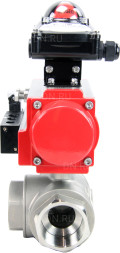 Кран шаровой BV3232P(4pc)-SP-3WL-T-ISO-H Ду50 Ру63 стандартнопроходной трехходовой L-тип, нерж. сталь SS316, внутренняя резьба, уплотнение - PTFE, пн.приводом PA-SA-083, пн.распределителем 4M310-08 DC24V и БКВ APL-210N