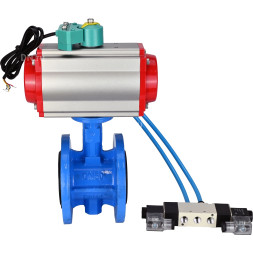 Затвор дисковый поворотный WBV1331E-2W-F-H Ду50 Ру16 корпус - чугун GGG40, диск - нержавеющая сталь 304, уплотнение - EPDM, с пневмоприводом PA-DA-105, пневмораспределителем 4V320-10 AC220V и магнитным переключателем ALS200D