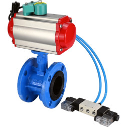 Затвор дисковый поворотный WBV1331E-2W-F-H Ду50 Ру16 корпус - чугун GGG40, диск - нержавеющая сталь 304, уплотнение - EPDM, с пневмоприводом PA-DA-105, пневмораспределителем 4V320-10 AC220V и магнитным переключателем ALS200D