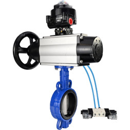 Затвор дисковый поворотный WBV1432N-2W-Fb-H Ду150 Ру16, корпус - чугун GGG50, диск - нержавеющая сталь 316L, уплотнение - NBR, с пневмоприводом PA-DA-105-1 двойного действия, с пневмораспределителем 4V320-10 AC220V, с БКВ APL-510N-EX