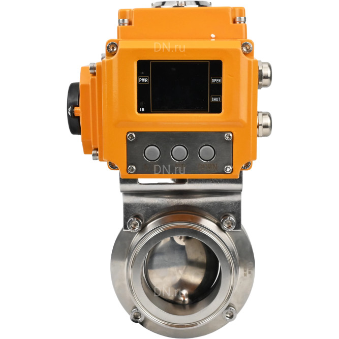 Затвор дисковый поворотный WBV3131S-2W-T-H Ду15 Ру10 резьбовой, корпус - пищевая нержавеющая сталь 304, уплотнение - Silicon, с электроприводом QT-N-005EM-A1-220VAC-У1 c датчиком обратной связи и входным управляющим сигналом 4-20мА HARK