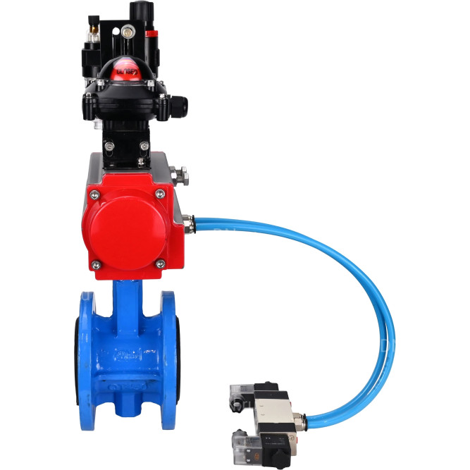 Затвор дисковый поворотный WBV1313E-2W-F-H Ду65 Ру16 фланцевый, корпус - чугун GGG40, диск - чугун GGG40, EPDM, с пневмоприводом PA-DA-105, пневмораспределителем 4V320-08 AC220V, БКВ APL-210N и БПВ AFC2000