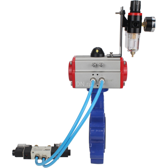 Затвор дисковый поворотный WBV1631E-2W-Fb-H Ду80 Ру16 LUG корпус - чугун QT450, диск - нержавеющая сталь 304, уплотнение - EPDM, с пневмоприводом PA-SA-105, пневмораспределителем 4V320-08 AC220V и БПВ AFC2000