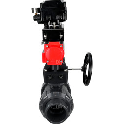 Кран шаровой BV4242E-FP-GRM-ISO Дн80 Ру10 полнопроходной, корпус - НПВХ, шар - НПВХ, уплотнение - EPDM, с пневмоприводом PA-DA-065, ручным дублером MON1-250-T26-ISO и пневмопозиционером YT-1000RSN без обратной связи