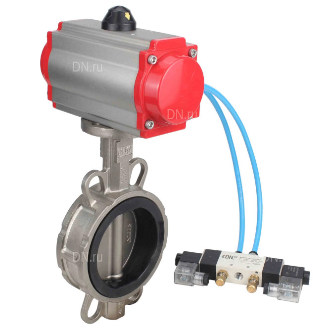 Затвор дисковый поворотный WBV3131E-2W-Fb-H Ду50 Ру16, корпус - нержавеющая сталь 304, диск - нержавеющая сталь 304, уплотнение - EPDM, с пневмоприводом PA-SA-083 и пневмораспределителем 4V320-10 AC220V
