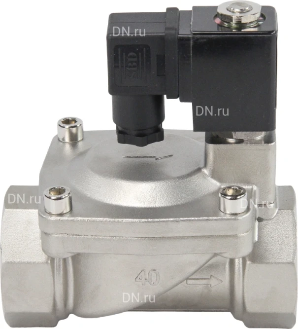 Клапан электромагнитный VS431-NT-NC-24VAC 1 1/2″ Ду40 Ру16 пилотного действия двухходовой, корпус - сталь нержавеющая 304, присоединение - внутренняя резьба, уплотнение - NBR, нормально-закрытый, катушка - 24В AC