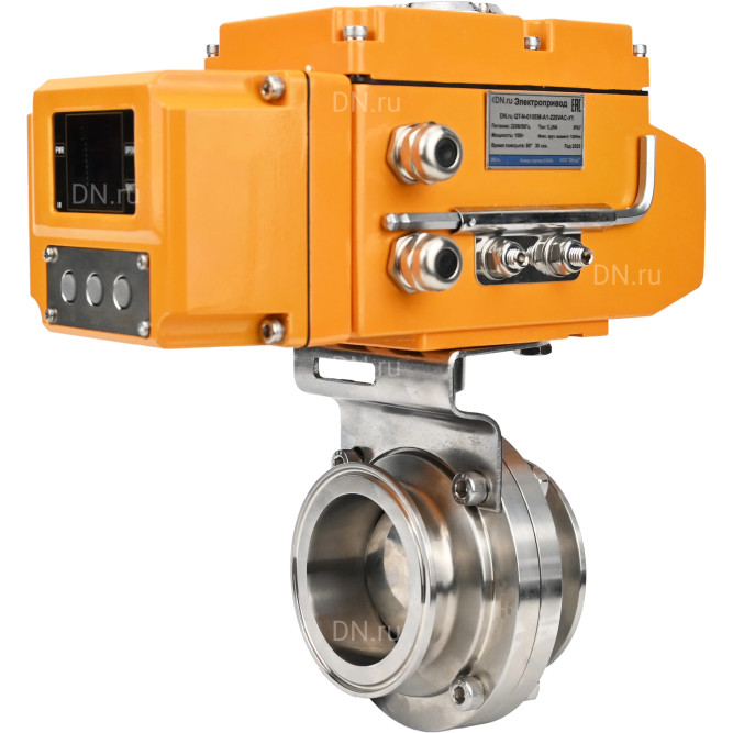 Затвор дисковый поворотный WBV3131S-2W-T-H Ду20 Ру10 резьбовой, корпус - пищевая нержавеющая сталь 304, уплотнение - Silicon, с электроприводом QT-N-005EM-A1-220VAC-У1 c датчиком обратной связи и входным управляющим сигналом 4-20мА HARK