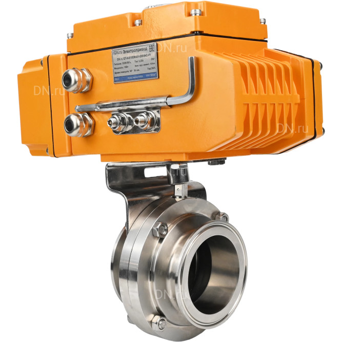 Затвор дисковый поворотный WBV3131S-2W-T-H Ду20 Ру10 резьбовой, корпус - пищевая нержавеющая сталь 304, уплотнение - Silicon, с электроприводом QT-N-005EM-A1-220VAC-У1 c датчиком обратной связи и входным управляющим сигналом 4-20мА HARK