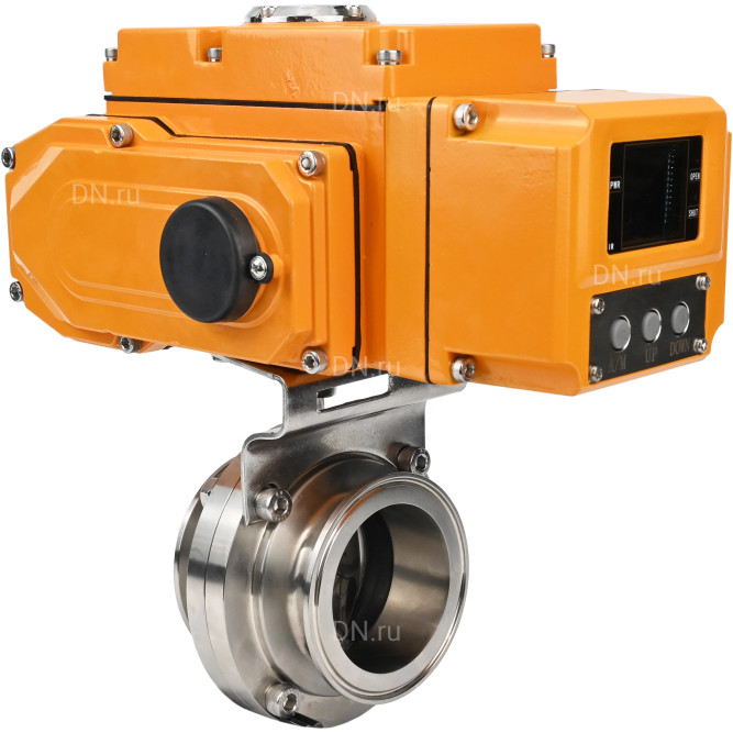 Затвор дисковый поворотный WBV3131S-2W-T-H Ду20 Ру10 резьбовой, корпус - пищевая нержавеющая сталь 304, уплотнение - Silicon, с электроприводом QT-N-005EM-A1-220VAC-У1 c датчиком обратной связи и входным управляющим сигналом 4-20мА HARK