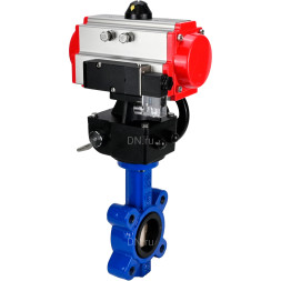 Затвор дисковый поворотный WBV1616E-2W-Fb-H Ду80 Ру16 LUG корпус - чугун QT450, диск - чугун QT450, уплотнение - EPDM, с пневмоприводом PA-DA-083, пневмораспределителем 4M310-08 DC24V и дублером MON2-450-T28-ISO
