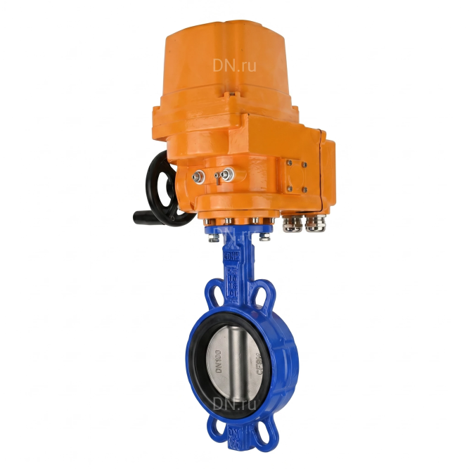 Затвор дисковый поворотный WBV1432N-2W-Fb-H Ду150 Ру16, корпус - чугун GGG50, диск - нержавеющая сталь 316L, уплотнение - NBR, с электроприводом QT-EX-015EM-O2-220VAC-У1