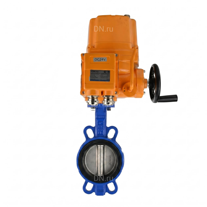 Затвор дисковый поворотный WBV1432N-2W-Fb-H Ду150 Ру16, корпус - чугун GGG50, диск - нержавеющая сталь 316L, уплотнение - NBR, с электроприводом QT-EX-015EM-O2-220VAC-У1