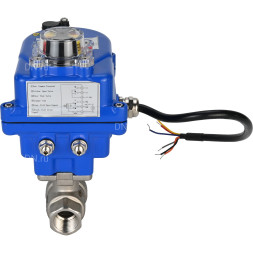 Кран шаровой BV3232P(2pc)-FP-T-ISO-H Ду20 Ру63 полнопроходной двухходовой, нержавеющая сталь SS316, внутренняя резьба, уплотнение - PTFE, с электроприводом четвертьоборотным QT-N-003EM-O1-12VDC-У1 blue