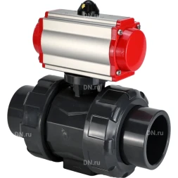 Кран шаровой BV4242E-FP-GRM-ISO Дн65 Ру10 полнопроходной, корпус - НПВХ, шар - НПВХ, уплотнение - EPDM, с пневмоприводом PA-DA-065 двойного действия