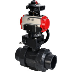 Кран шаровой BV4242E-FP-GRM-ISO Дн15 Ру10 полнопроходной, корпус - НПВХ, шар - НПВХ, уплотнение - EPDM, с пневмоприводом PA-DA-052, пневмораспределителем 4M310-08 AC220V, ручным дублером MON1-250-T26-ISO и БКВ APL-210N