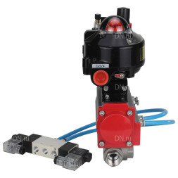 Кран шаровой BV3232P(4pc)-SP-3WL-T-ISO-H 3/8″ Ду10 Ру63 стандартнопроходной трехходовой L-тип, нержавеющая сталь SS316, внутренняя резьба, PTFE, с пн.приводом PA-SA-052 пн.распределителем 4V320-10 AC220V БПВ AFC2000 БКВ APL-510N-EX