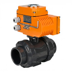 Кран шаровой BV4242E-FP-GRM-ISO Дн80 Ру10 полнопроходной, корпус - НПВХ, шар - НПВХ, уплотнение - EPDM, с электроприводом QT-N-005EM-O1-380VAC-У1 HARK