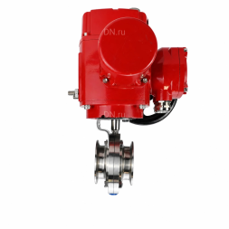Затвор дисковый поворотный WBV3131S-2W-C-H Ду15 Ру10 кламповый, корпус - пищевая нержавеющая сталь 304, уплотнение - Silicon, с электроприводом QT-EX-005M-O2-220VAC-У1 с моментной муфтой и штурвалом