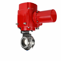 Затвор дисковый поворотный WBV3131S-2W-C-H Ду15 Ру10 кламповый, корпус - пищевая нержавеющая сталь 304, уплотнение - Silicon, с электроприводом QT-EX-005M-O2-220VAC-У1 с моментной муфтой и штурвалом