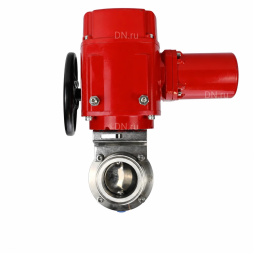 Затвор дисковый поворотный WBV3131S-2W-C-H Ду15 Ру10 кламповый, корпус - пищевая нержавеющая сталь 304, уплотнение - Silicon, с электроприводом QT-EX-005M-O2-220VAC-У1 с моментной муфтой и штурвалом
